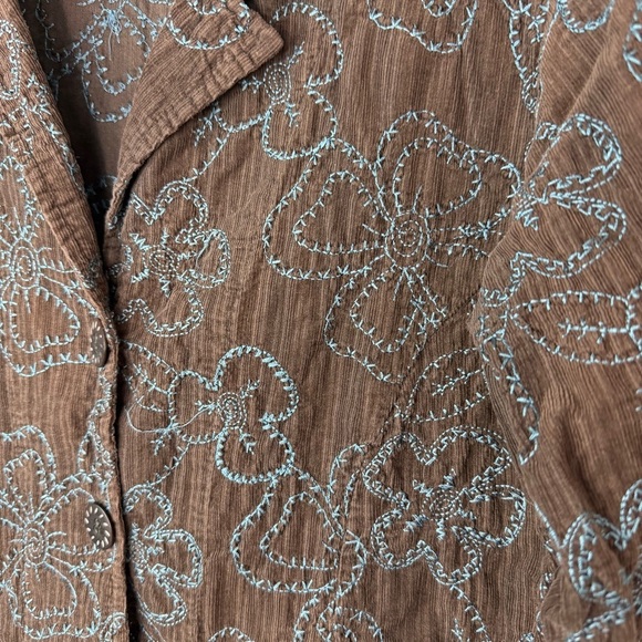 Flax Brown Teal Floral Embroidery Jacket Small - Picture 2 of 7